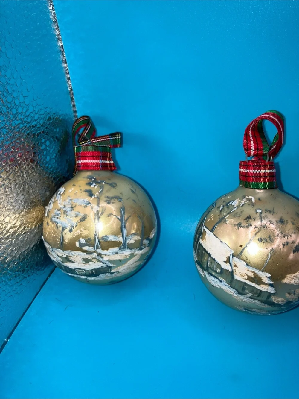 Hand-Painted Gold Holiday Glass Ornaments - Set of 5